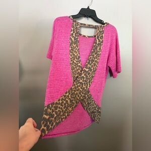 First Love Pink Top with Leopard Print Accent. Women’s Size Large